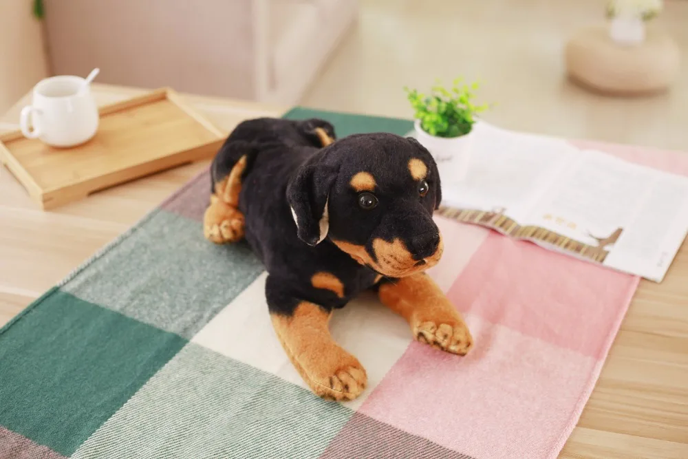 lying simulation rottweiler toy plush black dog doll gift about 45cm