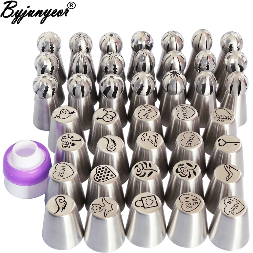 

Byjunyeor 41 Pcs/Set Russian Stainless Steel Cake Icing Pastry Cakes Set Decoration Tools +Nozzle Balls CS102