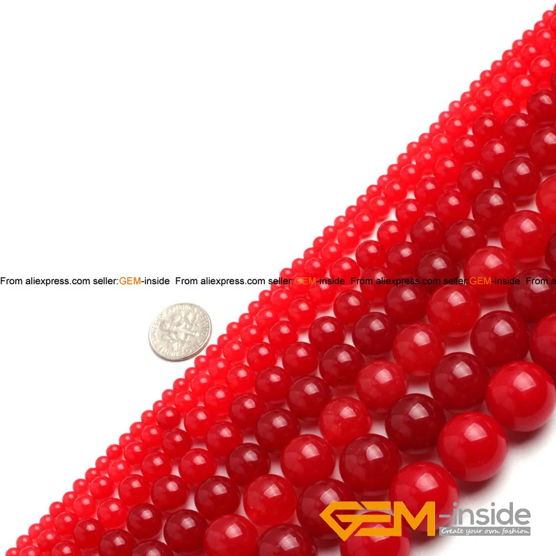 Red Jades Round Loose Beads For Jewelry Making Strand 15\