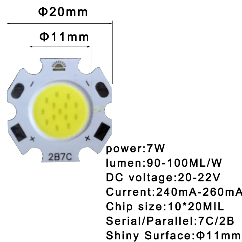 24pcs a lot 3W 5W 7W 10W LED Source Chip High Power LED COB Side 11mm Light Bulb Light Lamp Spotlight Down light Lamps