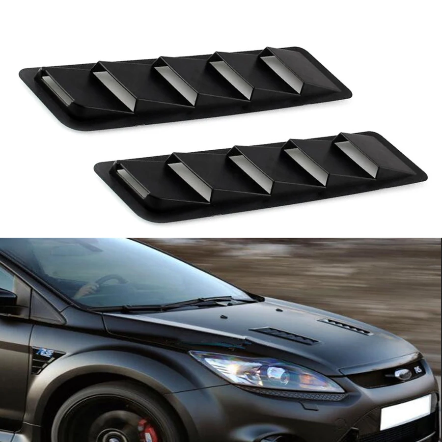 

1 Pair Car Front Hood Vent Louver Cooling Panel Trim Set Matte Black