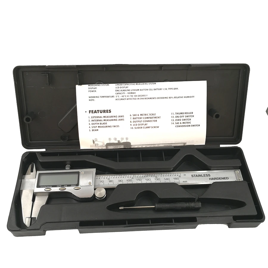 

Digital vernier caliper Stainless steel caliper 0-150MM 6 inch 0.01mm digital display electronic ruler length measuring tools