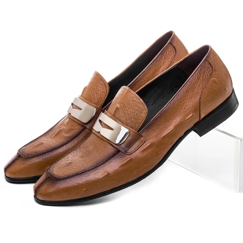 

Fashion Brown /Black Summer Loafers Social Shoes Mens Dress Shoes Genuine Leather Causal Business Shoes Male Wedding Groom Shoes