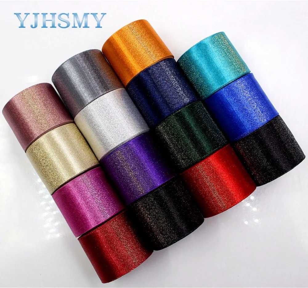 YJHSMY  1712282 38 mm 10 yards Gold wire double-sided solid color ribbon Printing ribbon wedding accessories DIY material