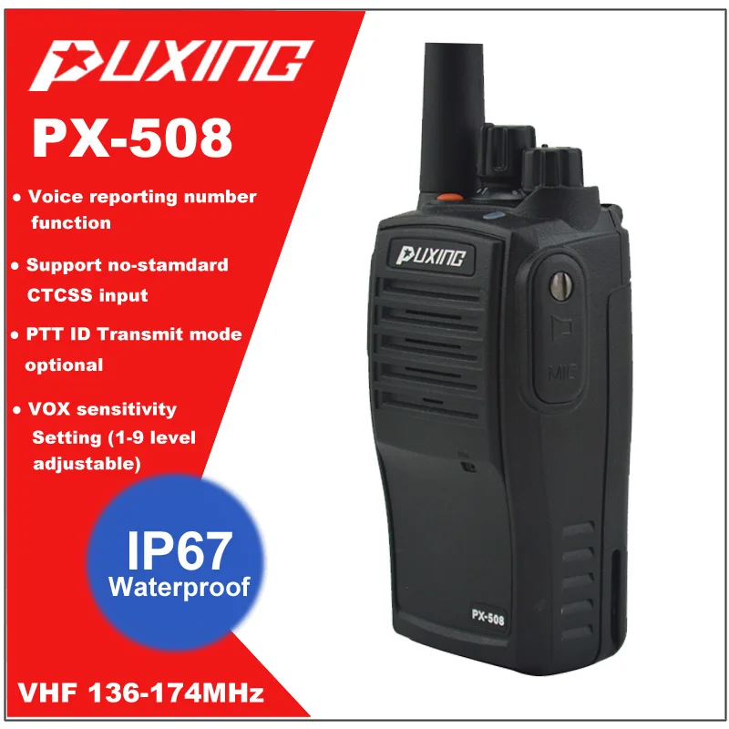 Hot Sale IP67 Waterproof Walkie Talkie Dust proof Radio Puxing PX-508 VHF 136-174MHz Portable Two-way Radio FM Transceiver