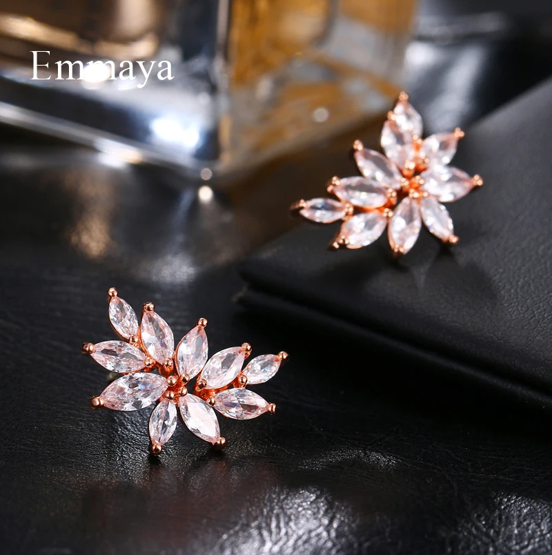 Emmaya Brand Fashion Simple AAA Cubic Zircon Three Colors Flower Shape Earrings for Women Popular Wedding Birthday Jewelry Gift