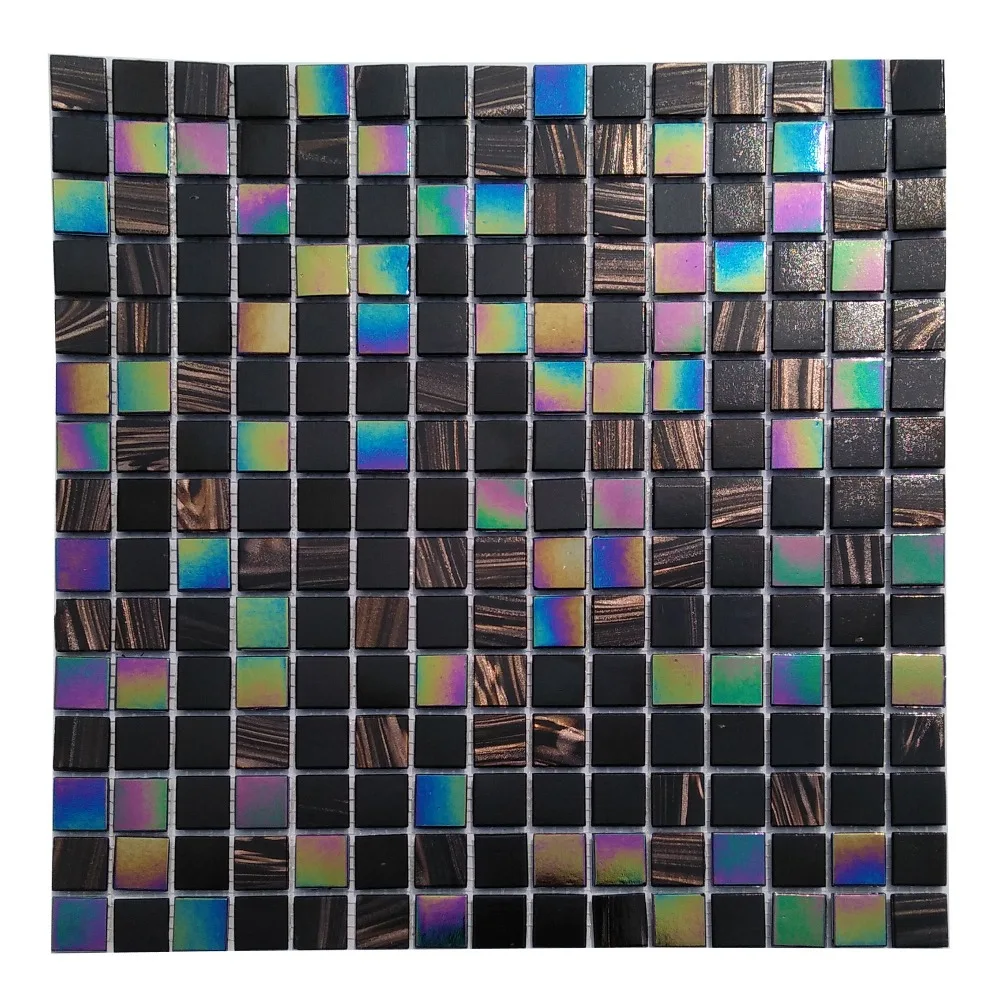 12 x 12 '' Luxury Iridescence Classical Balck glass glod line mosaic wall tile kitchen bathroom showroom cabinet decor