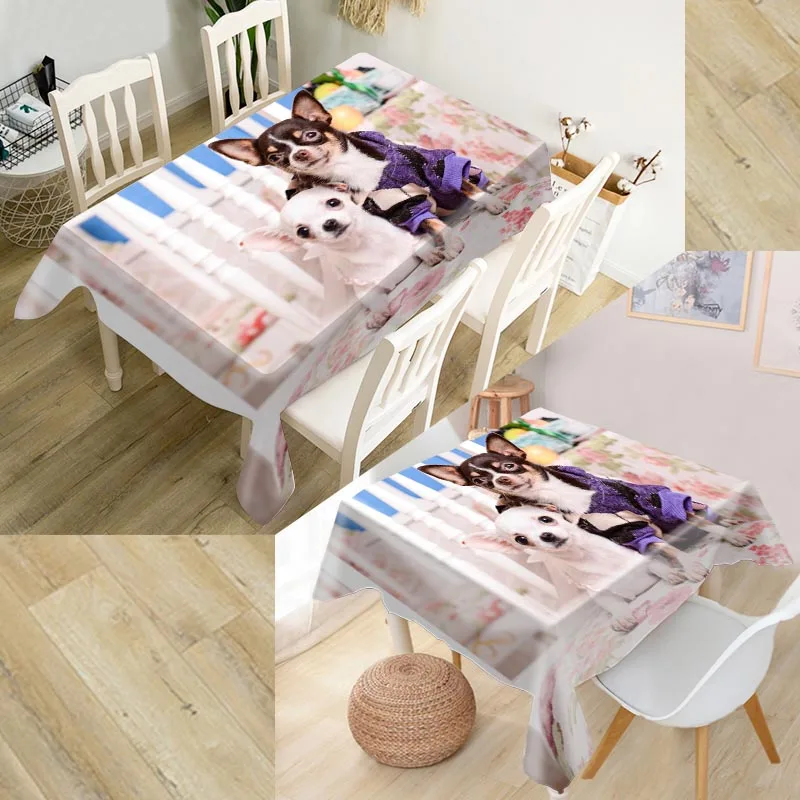 

Custom Chihuahua Dog Table Cloth Oxford Print Rectangular Waterproof Oilproof Table Cover Square Wedding Tablecloth