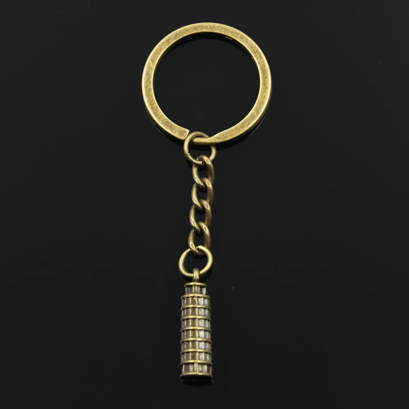 Fashion 30mm Key Ring Metal Key Chain Keychain Jewelry Antique Bronze Silver Color Leaning Tower Of Pisa Italy 25x7mm Pendant