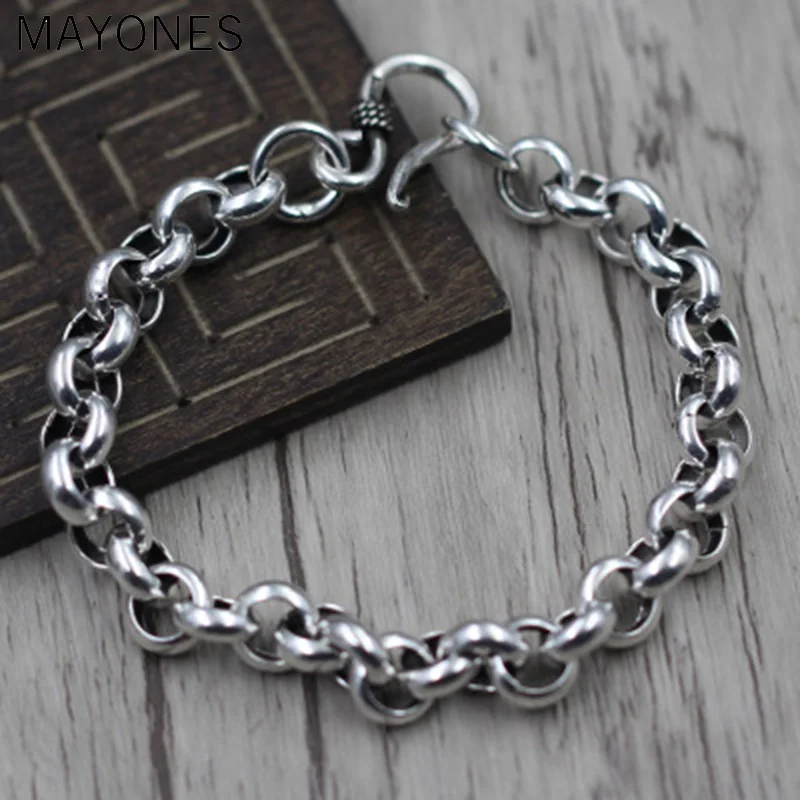 

8mm width Handmade Thailand 925 Siilver Bracelet Vintage Sterling SIlver Bracelet Pure Silver Bracelet