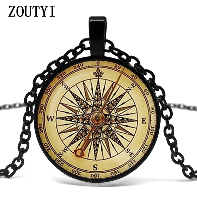 2018/ new old compass glass pendant retro compass jewelry Colar Nautical gift travel couple long compass necklace.