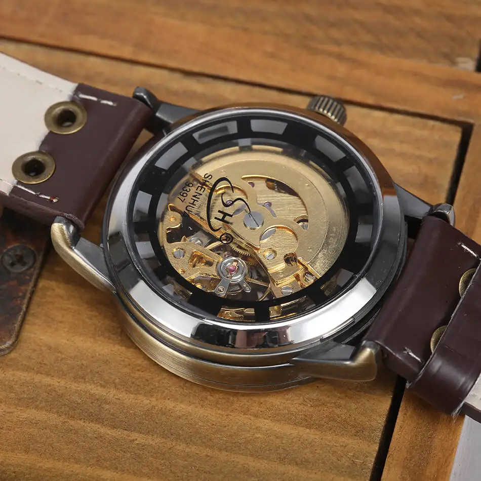 Automatic Mechanical Watch Men Retro Luxury Leather Sport Watch Steampunk Skeleton Self Winding Watches Gifts Relogio Masculino