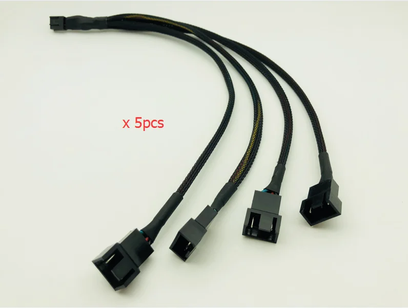 

5PCS 4Pin Female Connector Splits to Four 4pin Male Connectors 30cm Black Braided Cable Splitter for PWM 3/4 Pin Computer Fan