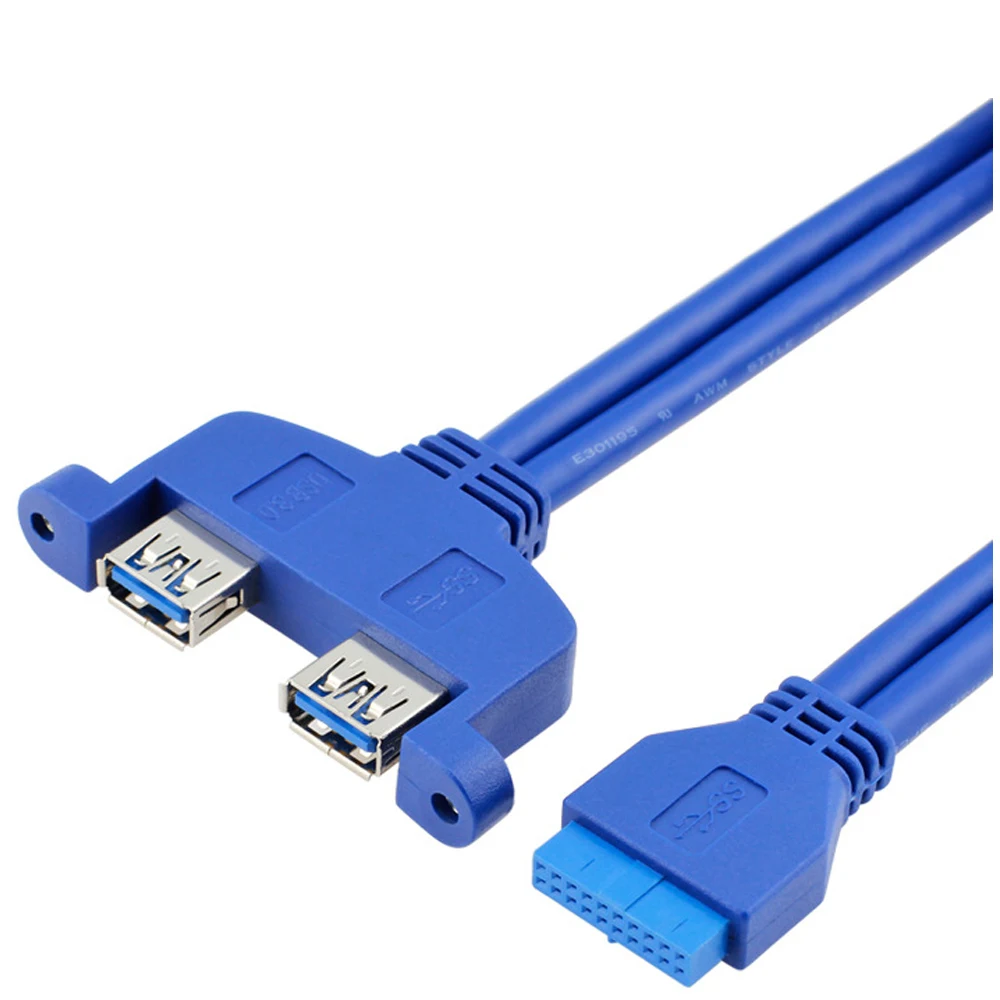 1.5ft 19/20 Pin perempuan USB sundulan Dual USB 3.0 Tyep A Perempuan Kabel Desktop USB3.0 Splitter Kabel PCIe profil bracket