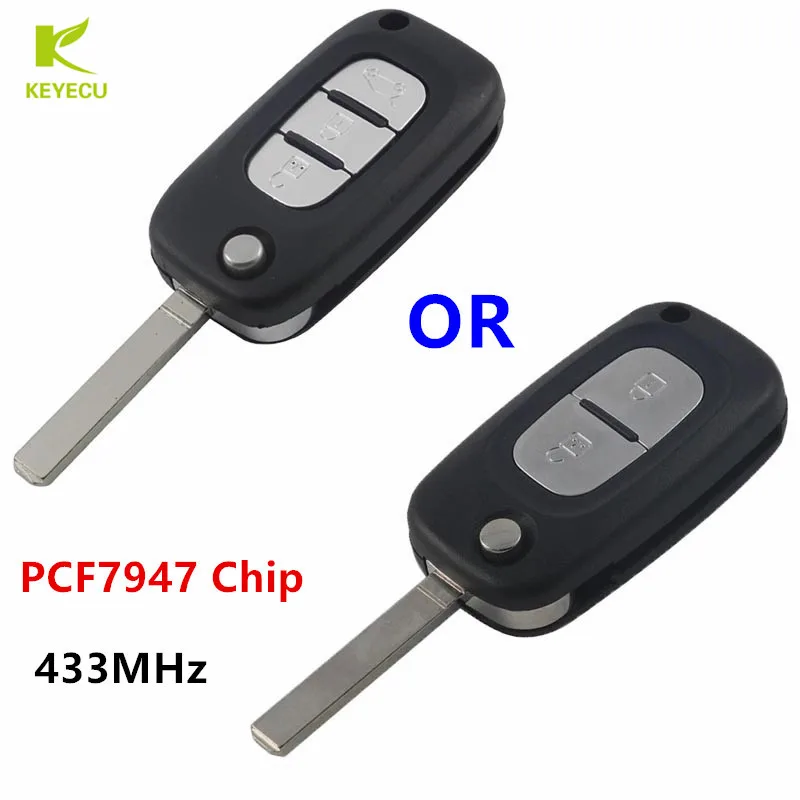 

KEYECU Replacement Flip Remote Key 433MHz PCF7947 Chip for Renault Clio 3 2006-10, Twingo 2007-13, Master 2010-15,Kangoo 2010-14