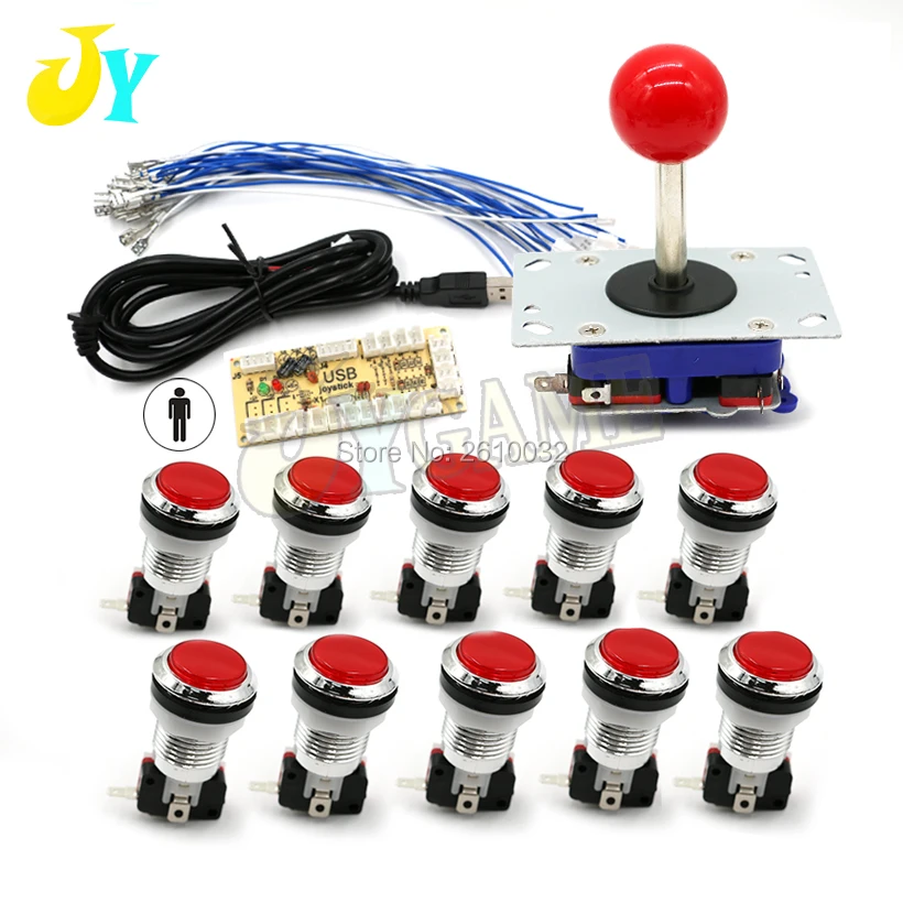 

One Player Arcade Zero Delay Kit USB Encoder To PC ZIPPY Joystick + 5V LED Illuminated Chrome-plated Push Buttons