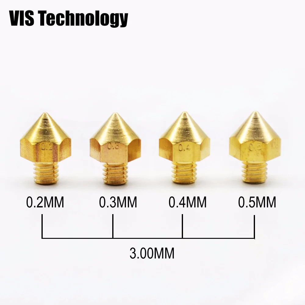 10pcs/lot 3D printer nozzle 0.2/0.3/0.4/0.5mm Extrusion Head Hotend nozzle For 3.0mm Filament Ultimaker/Makerbot