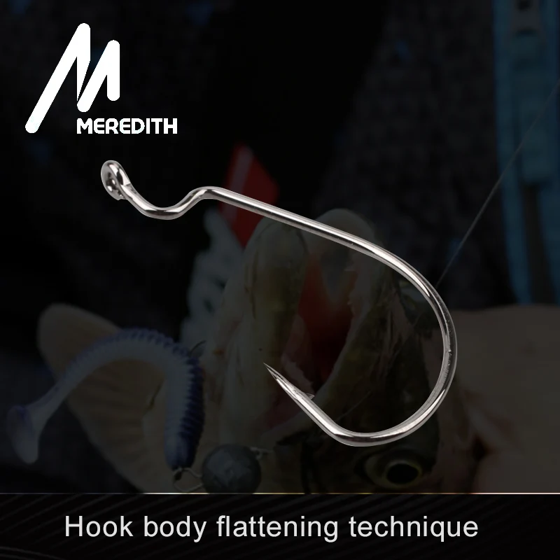 MEREDITH 50pcs/lot Fishing Soft Worm Hooks High Carbon Steel Wide Super Lock Fishhooks Lure Softjerk Hooks 8#-5/0 Fishing Tackle