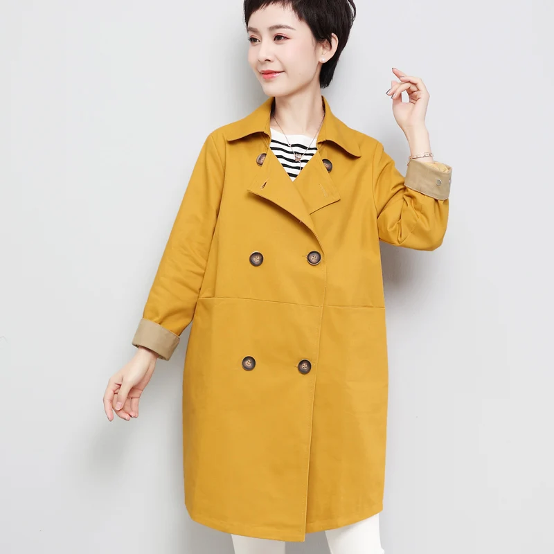 

Large Size Loose Windbreakers Women's 2021 Spring Autumn Middle-aged New Casual Trench Coat Female Long Double-breasted Overcoat