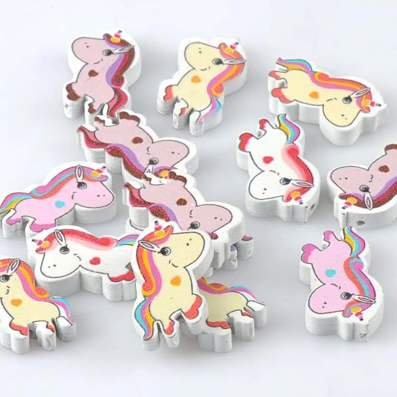 Mix Unicorn Licorne Pattern Wooden Spacer Beads For Jewelry making DIY 20pcs 30x18mm MT2025X