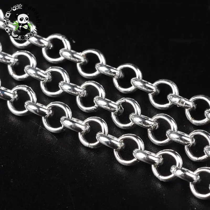 Pandahall 50 meters Iron Cross Chains Unwelded Rolo Chains Bulk Silver Color Necklace Chain Jewelry Come On Reel 5x1.5mm