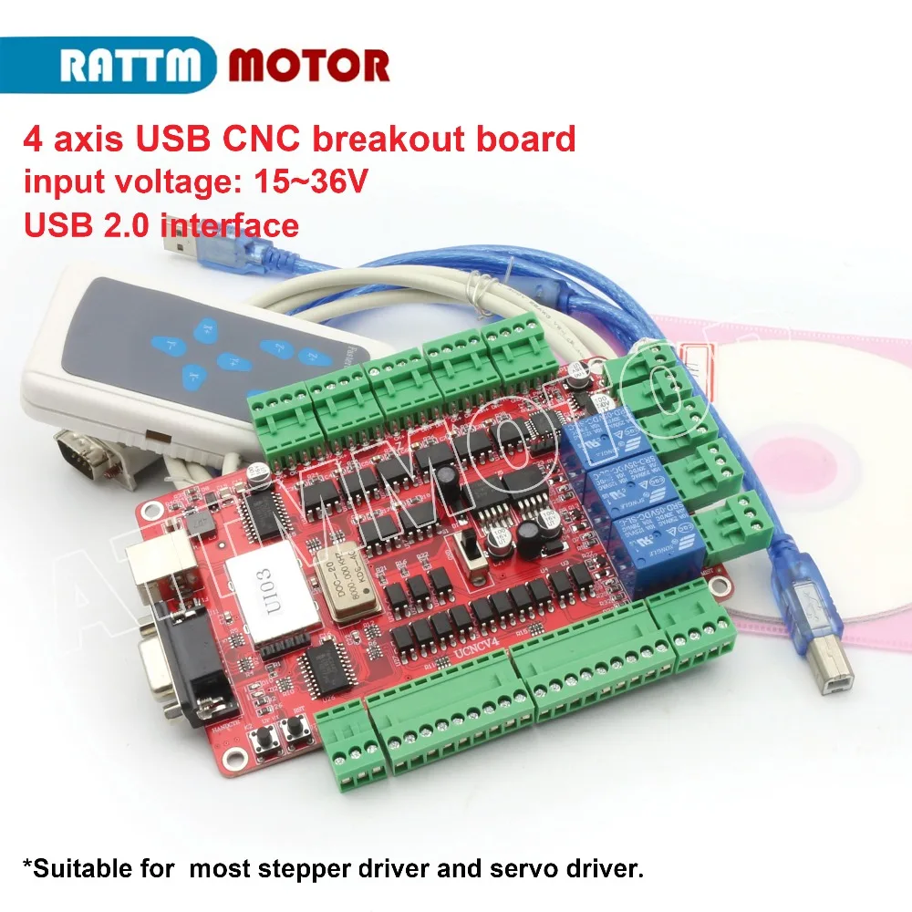 CNC 4 Axis Nema 23 stepper motor kit 112mm (Dual shaft) 425oz-in & FMD2740C 50V 4A Motor Driver & 4 axis USB port breakout board