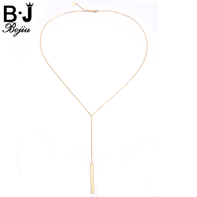 Bojiu Electroplated Long Bar Necklace Copper Gold-color Elegant Pendant Cable Chain Necklaces Simple Festival Gifts NKS125