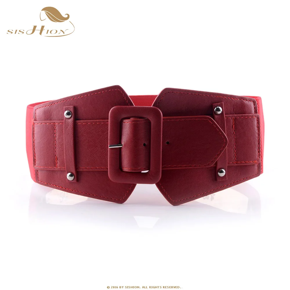 SISHION Vintage Wide Belts for Women Famous Brand Designer Elastic Party Belts Women's Red Camel Black Costume Belts VB0007