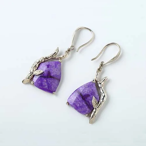 Natural Undressed ore precious Sugilite to Silver Fashion Women Earrings Jewelry Wedding