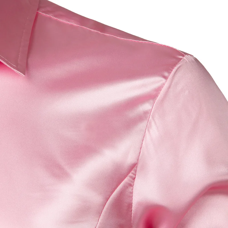 Pink Silk Satin Luxury Dress Shirt Men 2023 Brand New Slim Long Sleeve Tuxedo Shirt Male Wedding Club Party Dance Prom Camisas