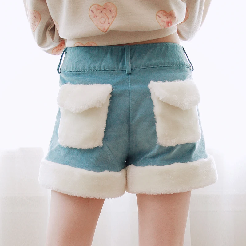 Princess sweet lolita shorts BoBON21 Exclusive design embroidery corduroy plush edge Plush bag behind shorts B1290