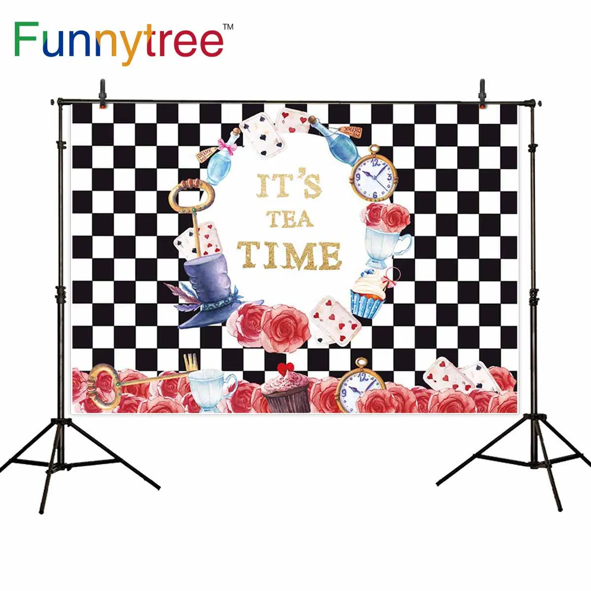 Funnytree tea party photography backdrop birthday fairy tale flower background photobooth photophone photocall decor custom