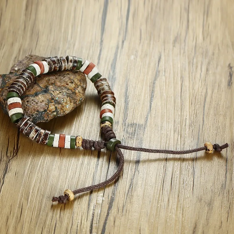 Vnox Holiday Natural Stone Beaded Bracelets for Men Women Adjustable Length Multi Color Beads Casual Male Jewelry Rope Pulseira