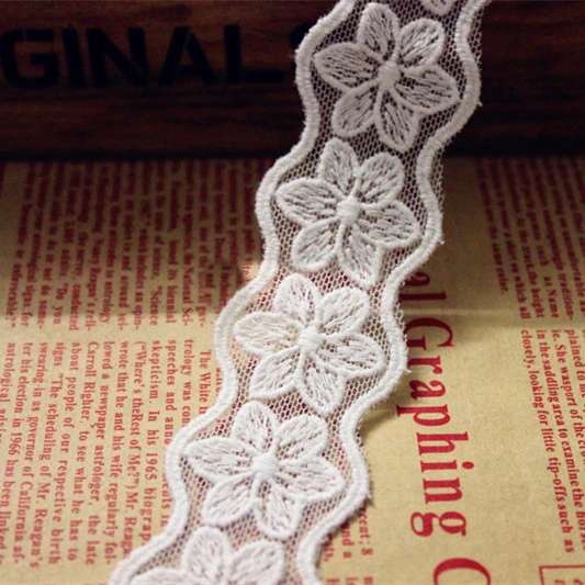 

10 yards/lot width 3.3cm 1.29" white mesh embroidery lace trim ribbon fabric for dress skirt clothes SL4K724