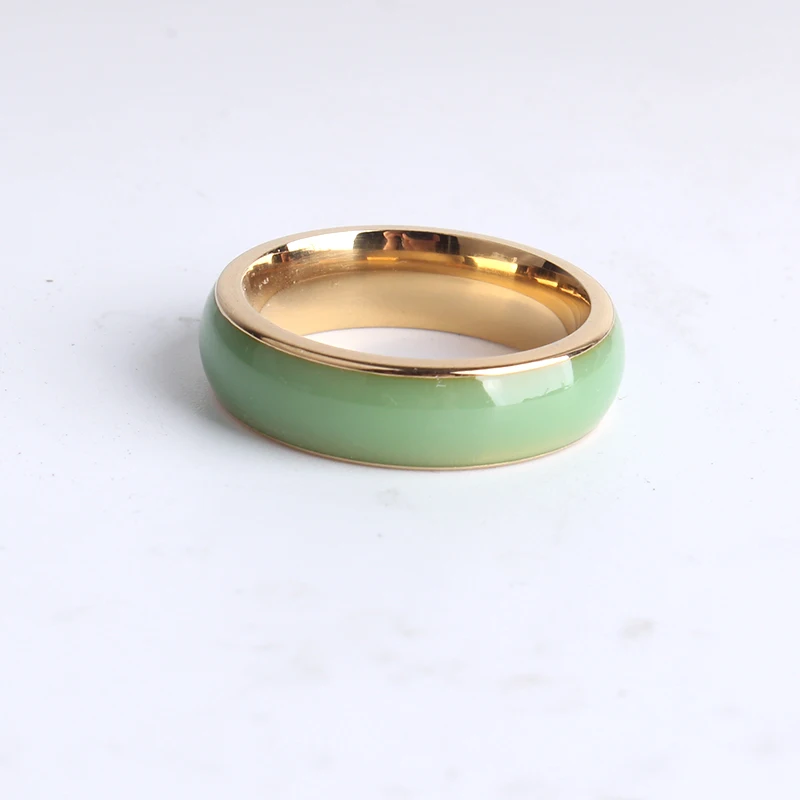 6mm Gold Color green Ceramic Stainless Steel Finger Rings for Women Men Wholesale Jewelry