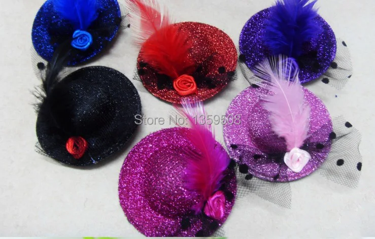 Free Shipping Cute Girls Feather Hair Clip Kids Hair Accessories Mini Top Rose Flower Shiny Hats With Clip Tiaras 5cm