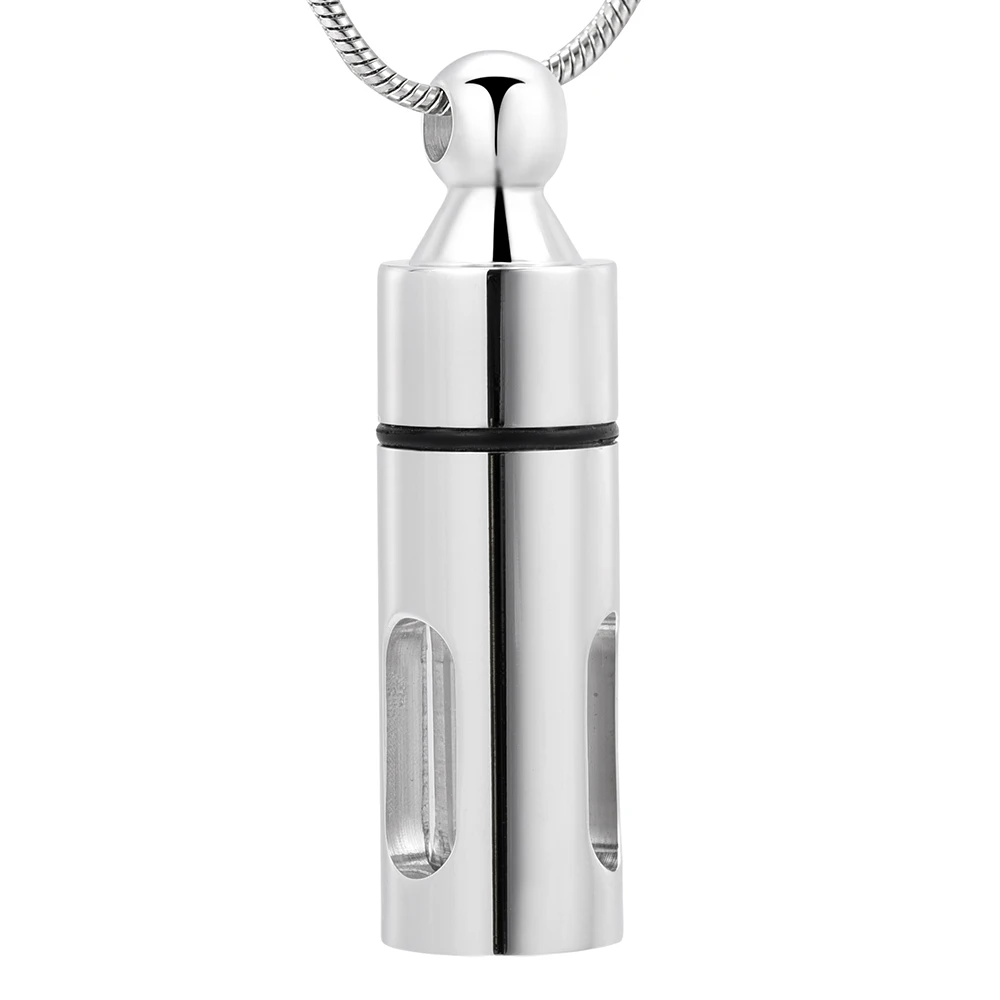 

IJD10038 Window Glass Cylinder Urn Necklace For Loved one Ashes Keepsake Memorial Pendant Stainless Steel Cremation Jewelry