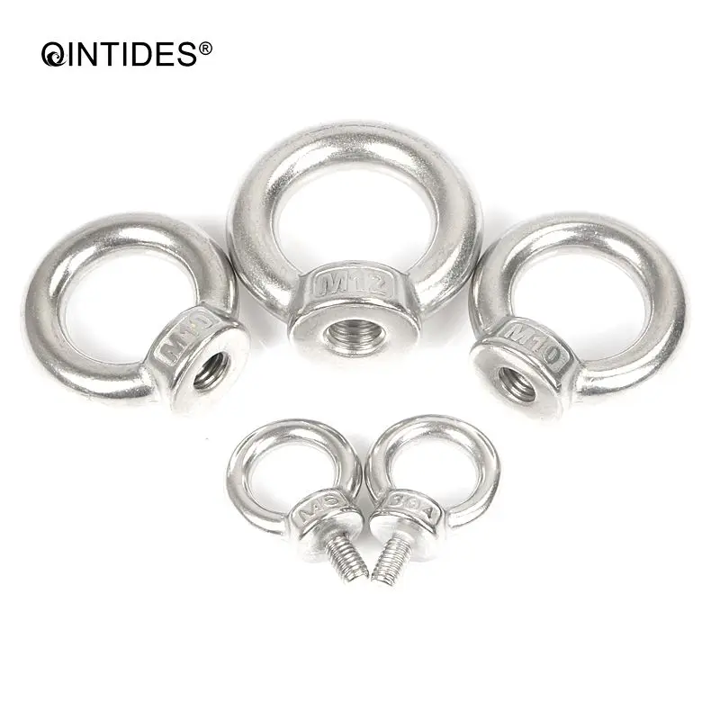 QINTIDES M12 M14 M16 M18 M20 Porcas de elevação e parafusos oculares Anel de aço inoxidável Porca de anel