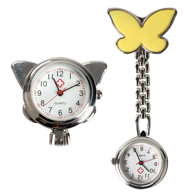 

Pocket Medical Nurse Fob Watch Women Dress Watches 4 Color Clip-on Pendant Hanging Quartz Clock Butterfly Shape relogio de LL