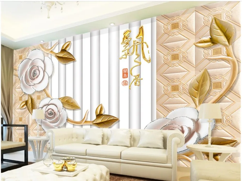 

3d customized wallpaper bathroom 3d wallpaper Flowers relief mural backdrop 3d wallpaper for room