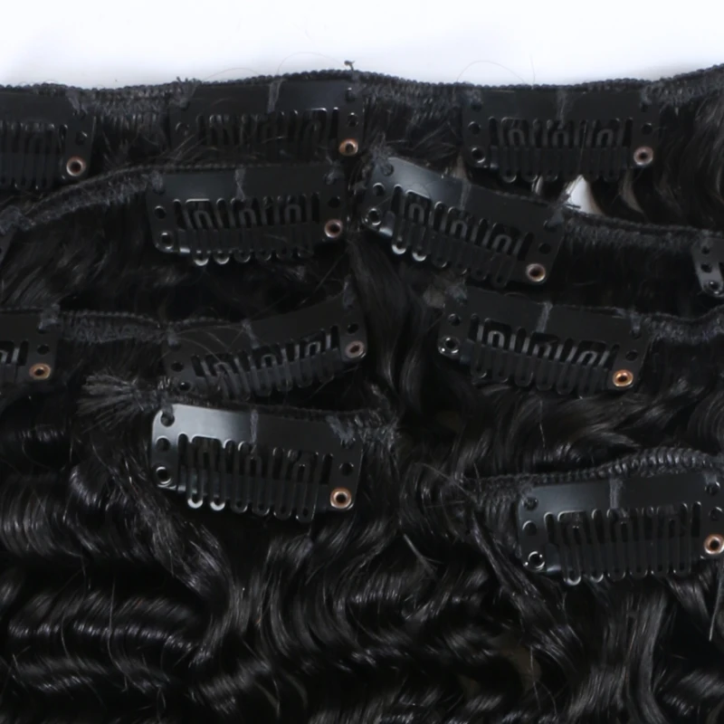 Brasil Afro Kinky Curly Klip Di Ekstensi Rambut Manusia Hitam Mesin Remy Rambut 7 Pcs Lot 120 G/set gratis Pengiriman