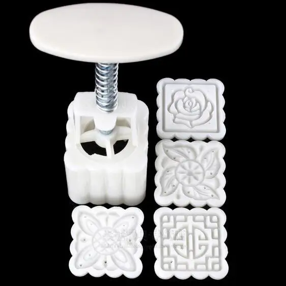 New Arrive 4 Patterns Square Moon cake Fondant Sugarcraft Decorating Cookies Mold Mould Baking Tool Set