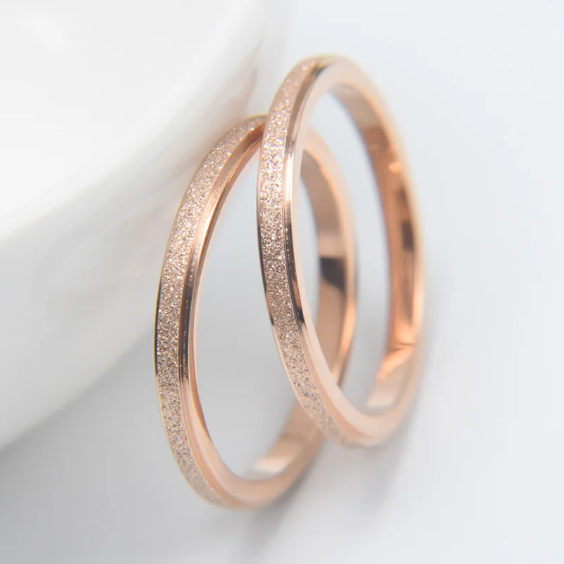 

Fashion Simple Scrub Stainless Steel Women 's Rings 2 mm Width Rose Gold Color Finger Jewelry Gift For Girl