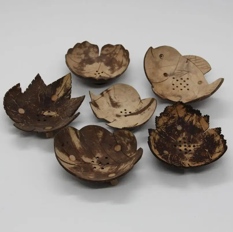 Creative Soap Dishes Retro Wooden Bathroom Soap Coconut Shaped Soap Dishes Holder Home Accessories LX6980