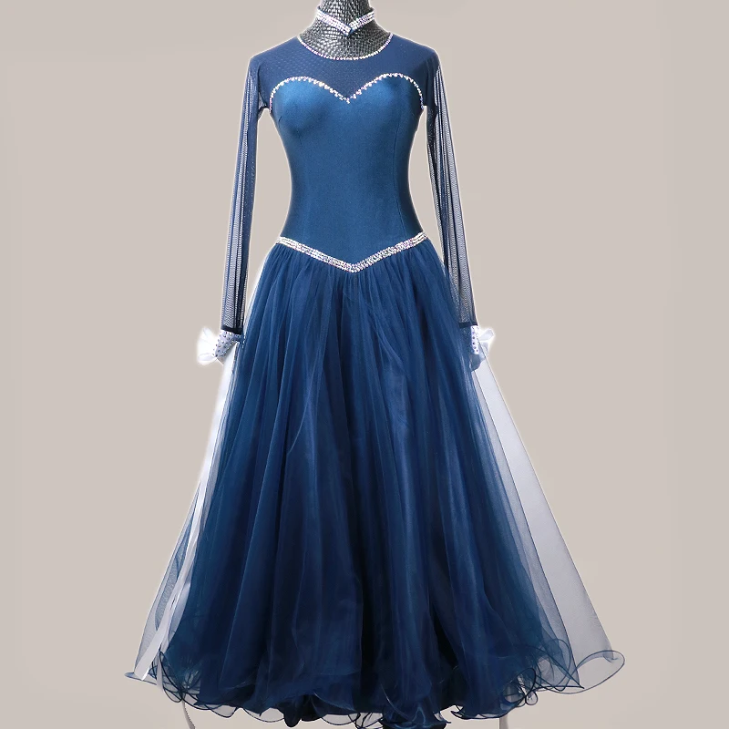 Glatte ballsaal kleid muster wiener walzer kleid foxtrot dance kleid tango kostüme flamenco tanzen kleidung plus größe blau