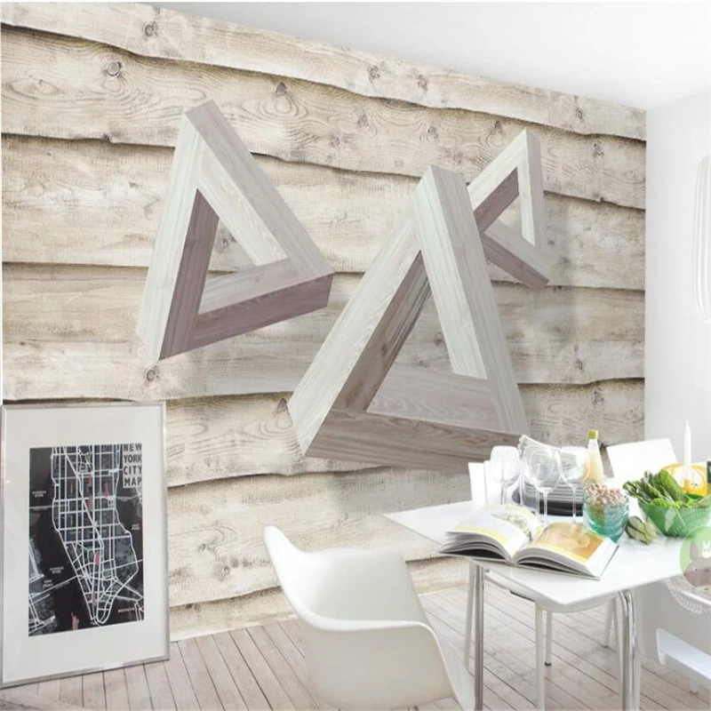 

wellyu 3D stereoscopic triangle wood TV background wall custom large mural green wallpaper papel de parede para quarto