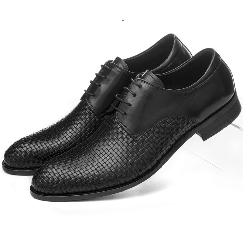 Large Size EUR45 Woven Design Mens Summer Dress Shoes Genuine Leather Wedding Shoes Formal Male Business Shoes