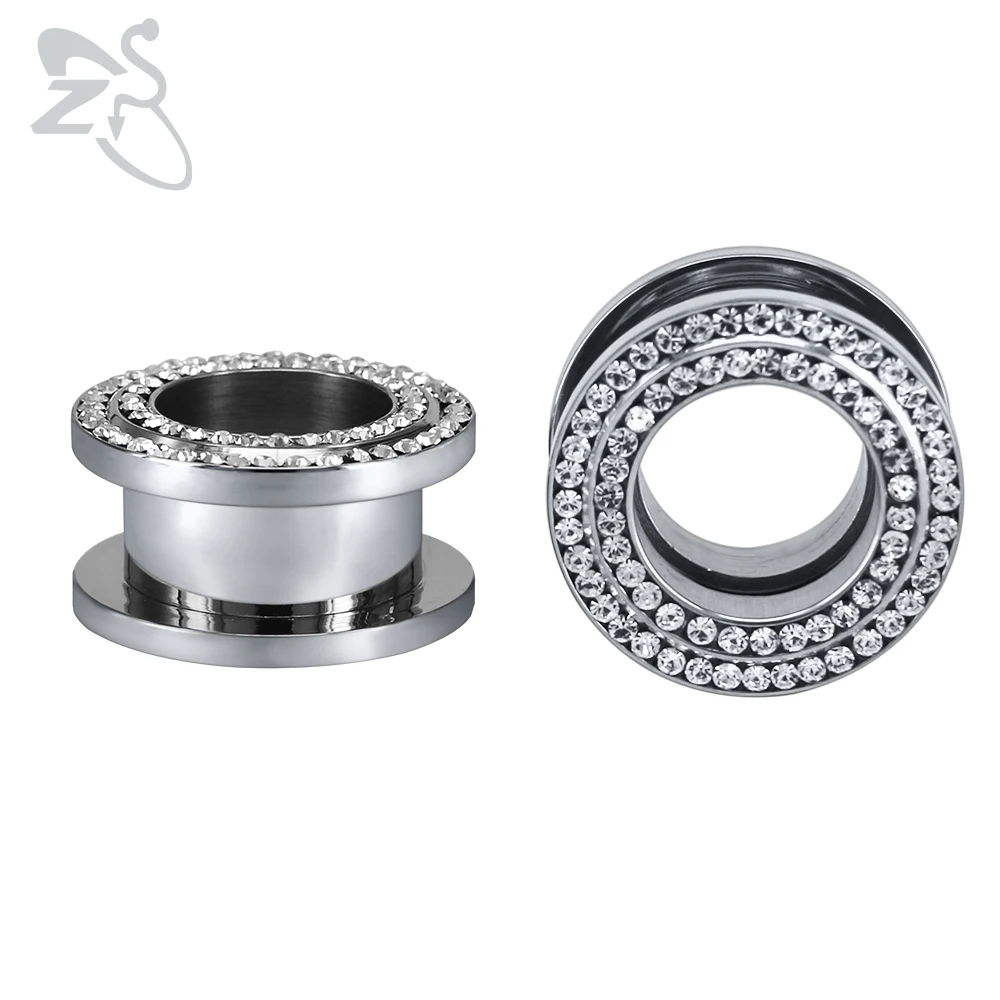 

ZS Luxury Czech Crystal Pave Stainless Steel Ear Expander Plugs Women 2 Pcs 6-18mm Tunnels Ear Plugs Flesh Piercing Body Jewelry
