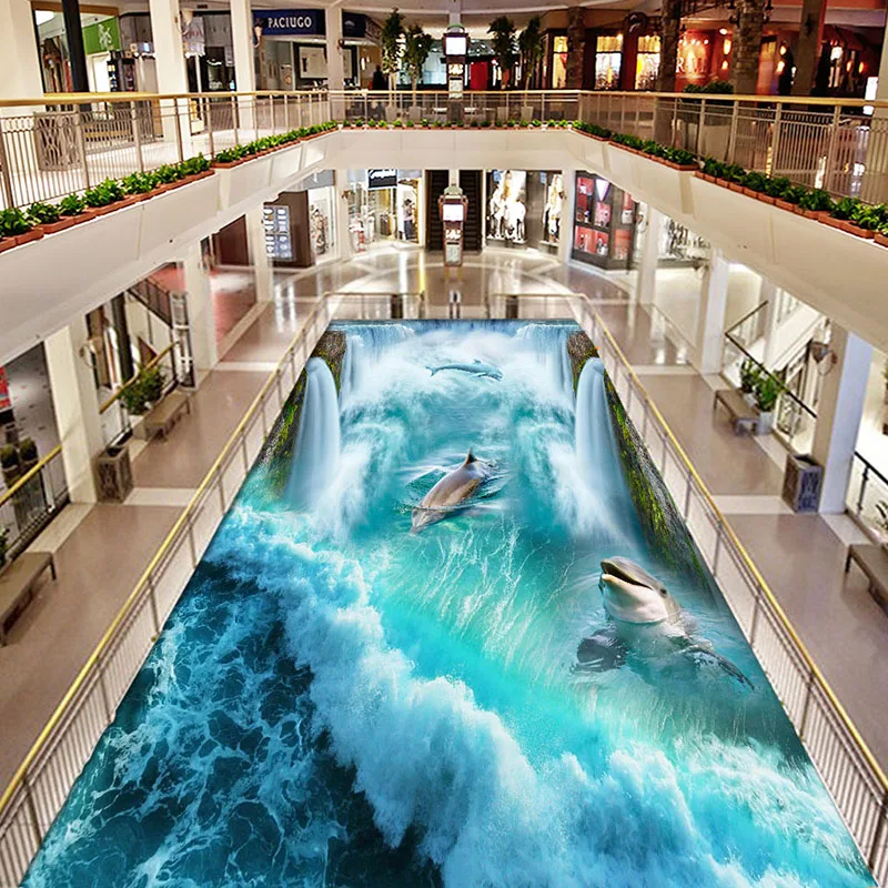 

Dolphin Sea Water Waterfall 3D Floor Mural Wallpaper Bathroom PVC Waterproof Thickened Vinyl Wall Papers Home Decor Living Room