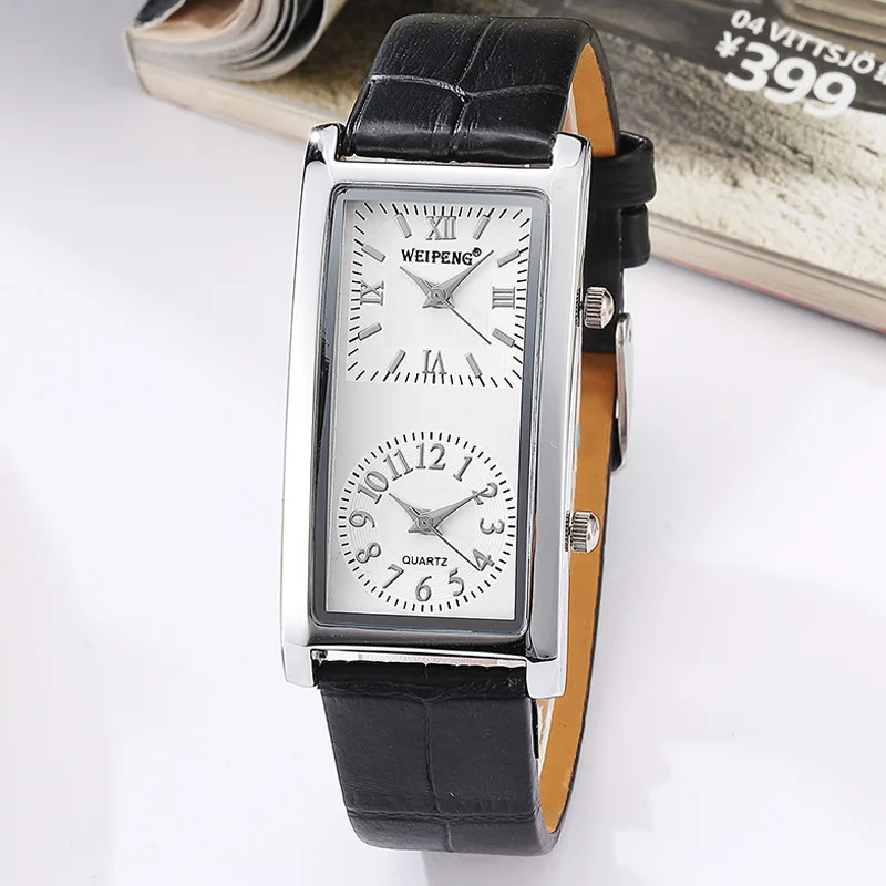 Reloj informal de cuarzo para mujer, pulsera elegante con correa de cuero, 2 esferas, zona horaria, 2018
